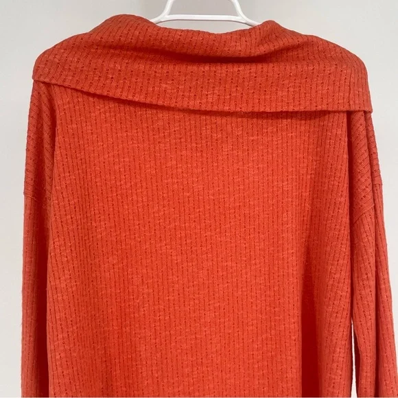 ANTHROPOLOGIE MAEVE ADDIE RUFFLED HEM HACCI LONG SLEEVE COWL NECK TOP ORANGE MED - Picture 6 of 11